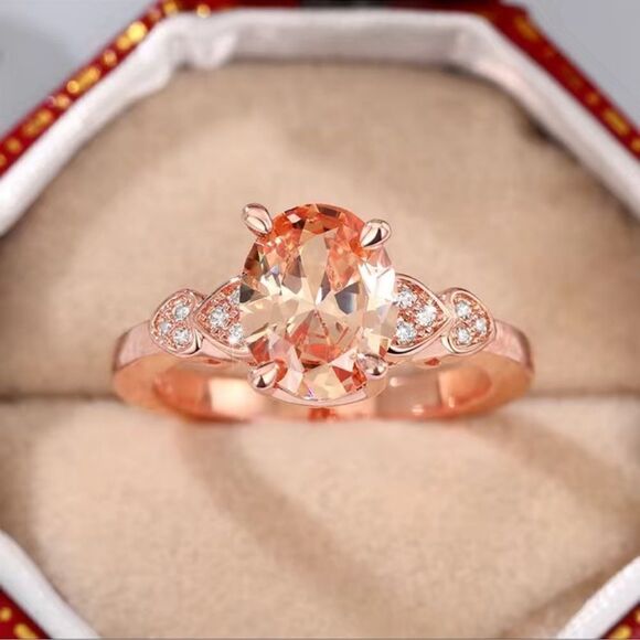 Simulated Morganite Clear Cubic Zirconia Rose Gold Tone Ring Size 8 NWT - Picture 3 of 5